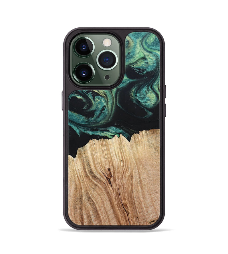 iPhone 13 Pro Wood+Resin Phone Case - Latoya (Green, 694155)