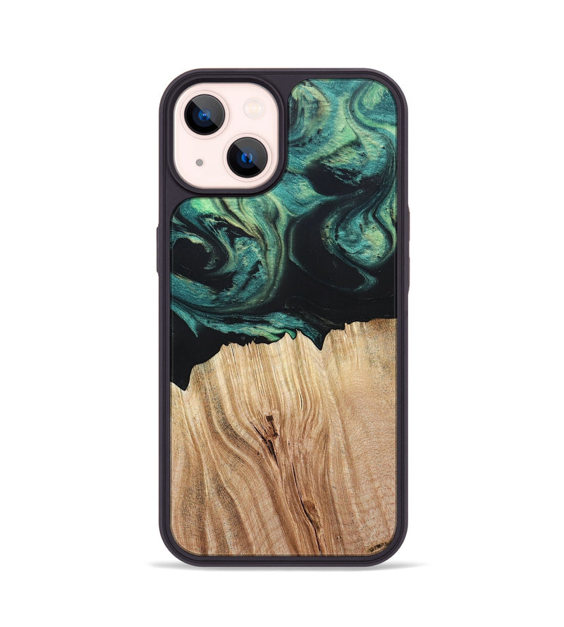 iPhone 14 Wood+Resin Phone Case - Latoya (Green, 694155)