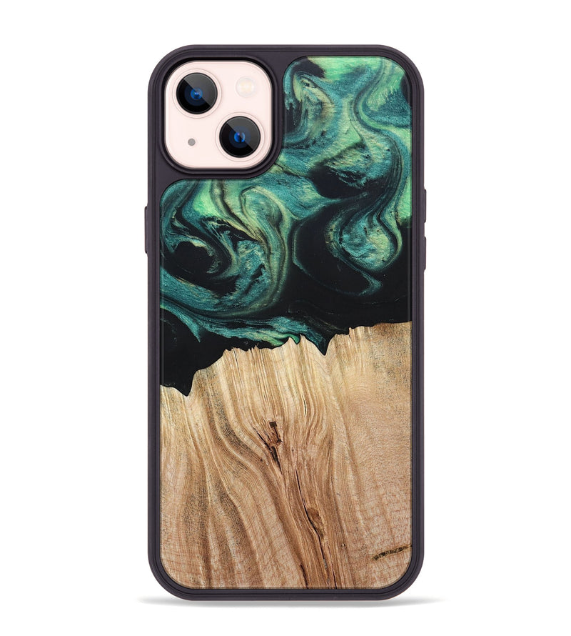 iPhone 14 Plus Wood+Resin Phone Case - Latoya (Green, 694155)