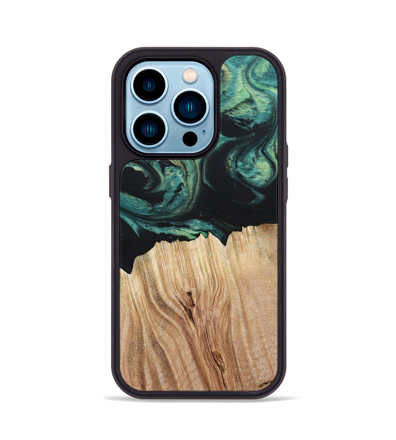 iPhone 14 Pro Wood+Resin Phone Case - Latoya (Green, 694155)