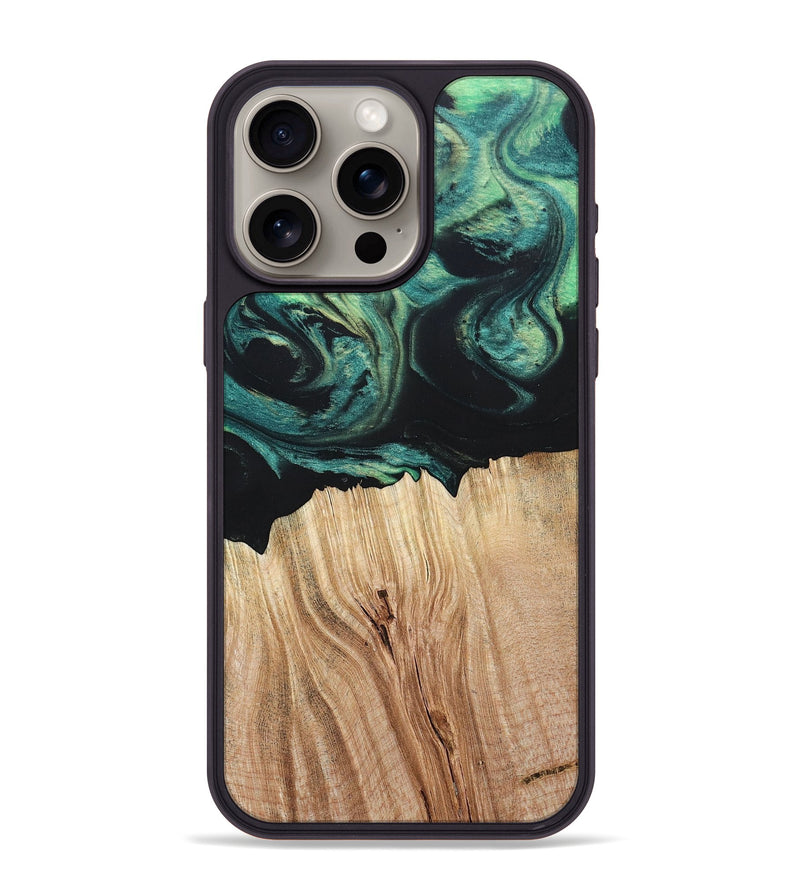 iPhone 15 Pro Max Wood+Resin Phone Case - Latoya (Green, 694155)