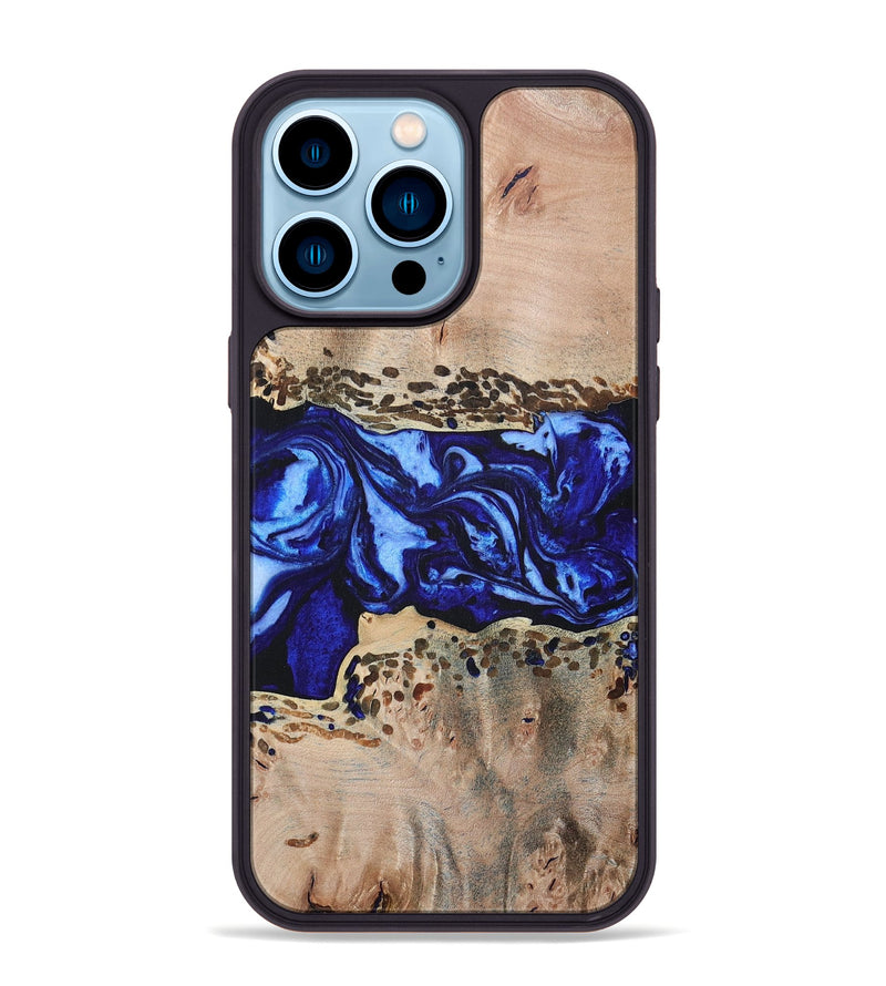 iPhone 14 Pro Max Wood+Resin Phone Case - Amiyah (Blue, 694171)