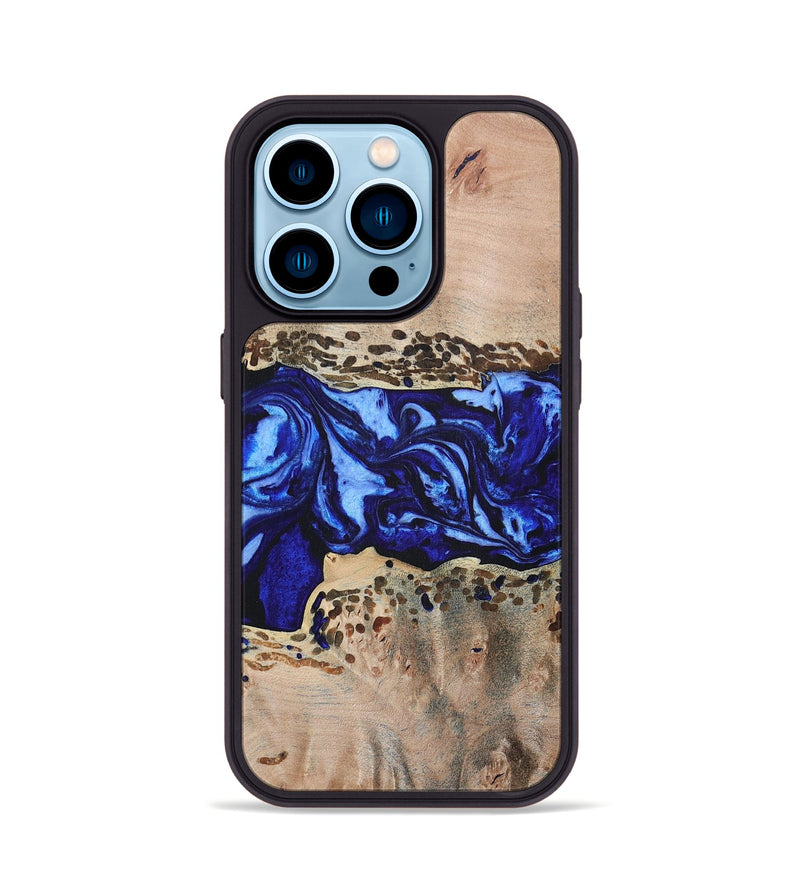 iPhone 14 Pro Wood+Resin Phone Case - Amiyah (Blue, 694171)
