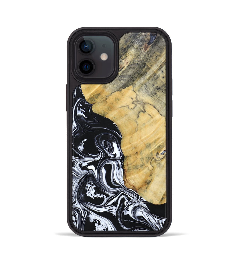 iPhone 12 Wood+Resin Phone Case - Lucinda (Black & White, 694281)