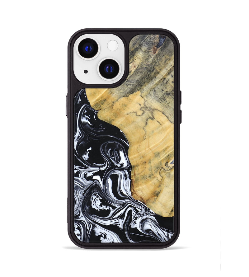 iPhone 13 Wood+Resin Phone Case - Lucinda (Black & White, 694281)
