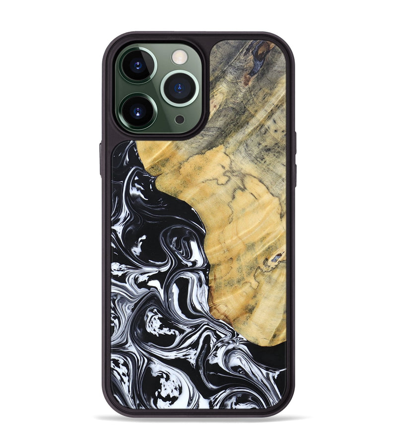 iPhone 13 Pro Max Wood+Resin Phone Case - Lucinda (Black & White, 694281)
