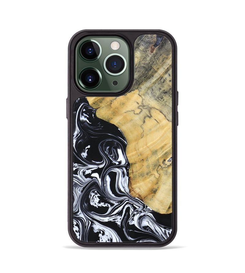 iPhone 13 Pro Wood+Resin Phone Case - Lucinda (Black & White, 694281)