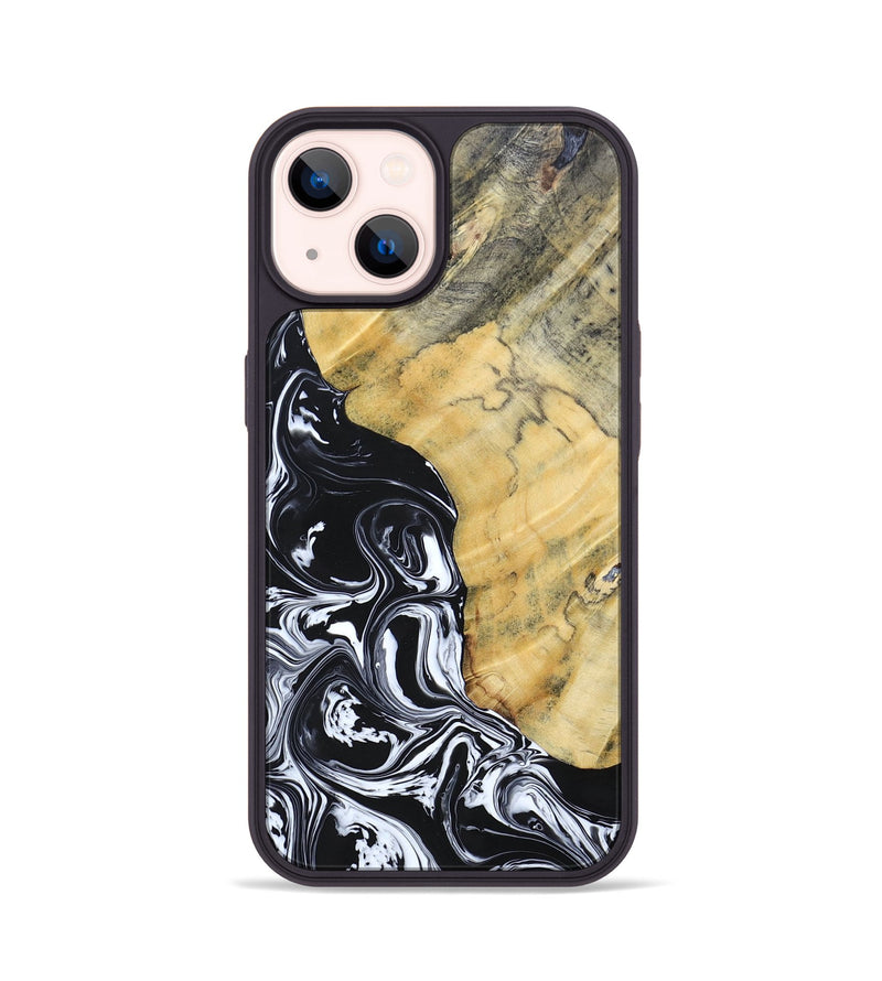 iPhone 14 Wood+Resin Phone Case - Lucinda (Black & White, 694281)