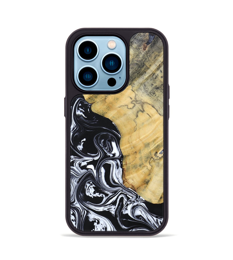 iPhone 14 Pro Wood+Resin Phone Case - Lucinda (Black & White, 694281)