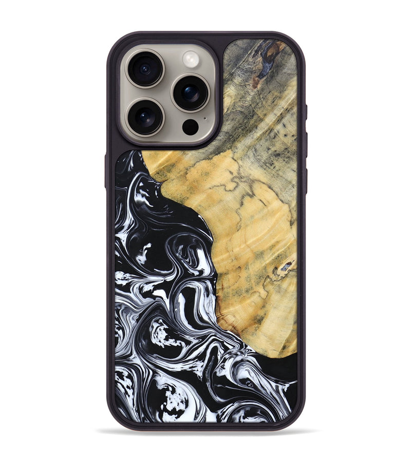 iPhone 15 Pro Max Wood+Resin Phone Case - Lucinda (Black & White, 694281)