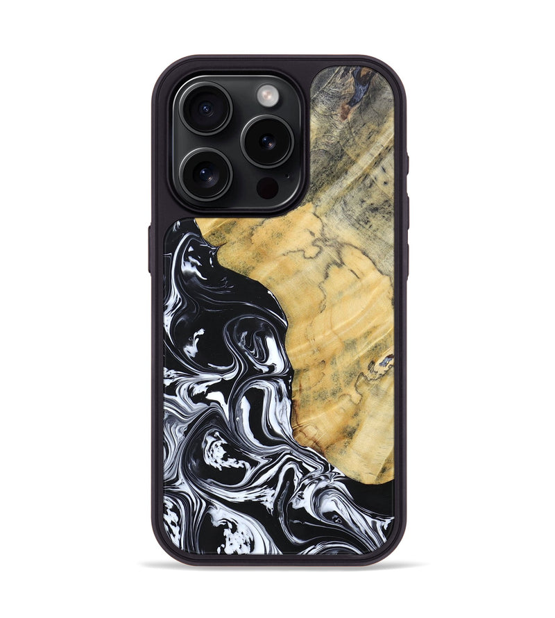 iPhone 15 Pro Wood+Resin Phone Case - Lucinda (Black & White, 694281)