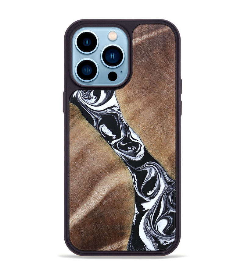 iPhone 14 Pro Max Wood+Resin Phone Case - Maxwell (Black & White, 694283)