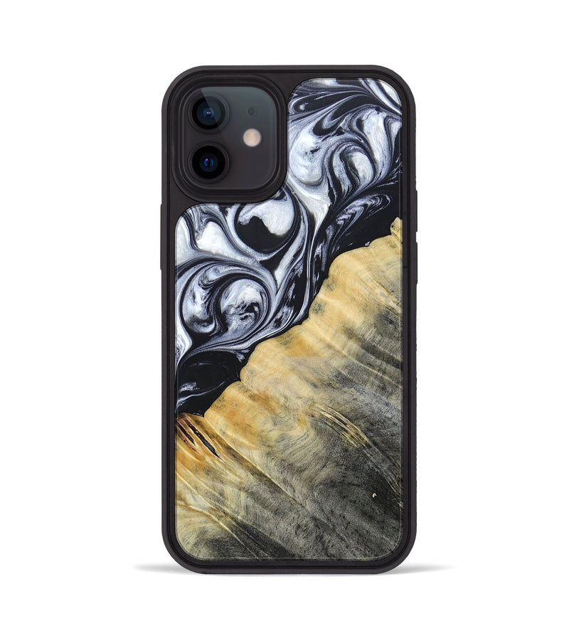 iPhone 12 Wood+Resin Phone Case - Luca (Black & White, 694286)