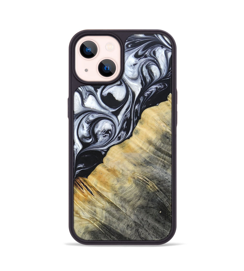 iPhone 14 Wood+Resin Phone Case - Luca (Black & White, 694286)