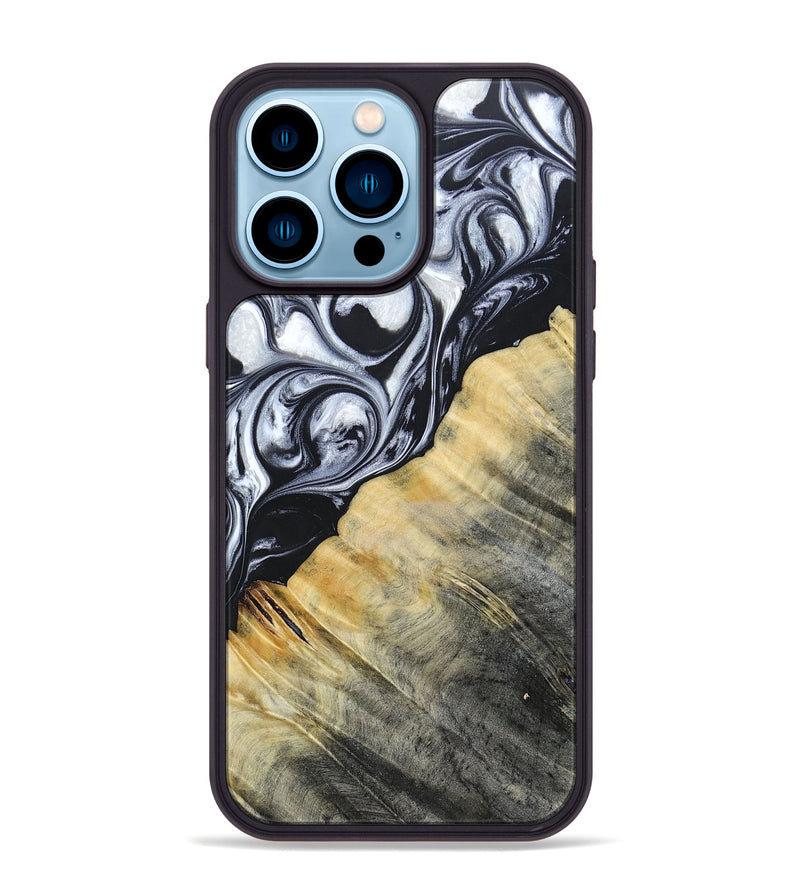 iPhone 14 Pro Max Wood+Resin Phone Case - Luca (Black & White, 694286)