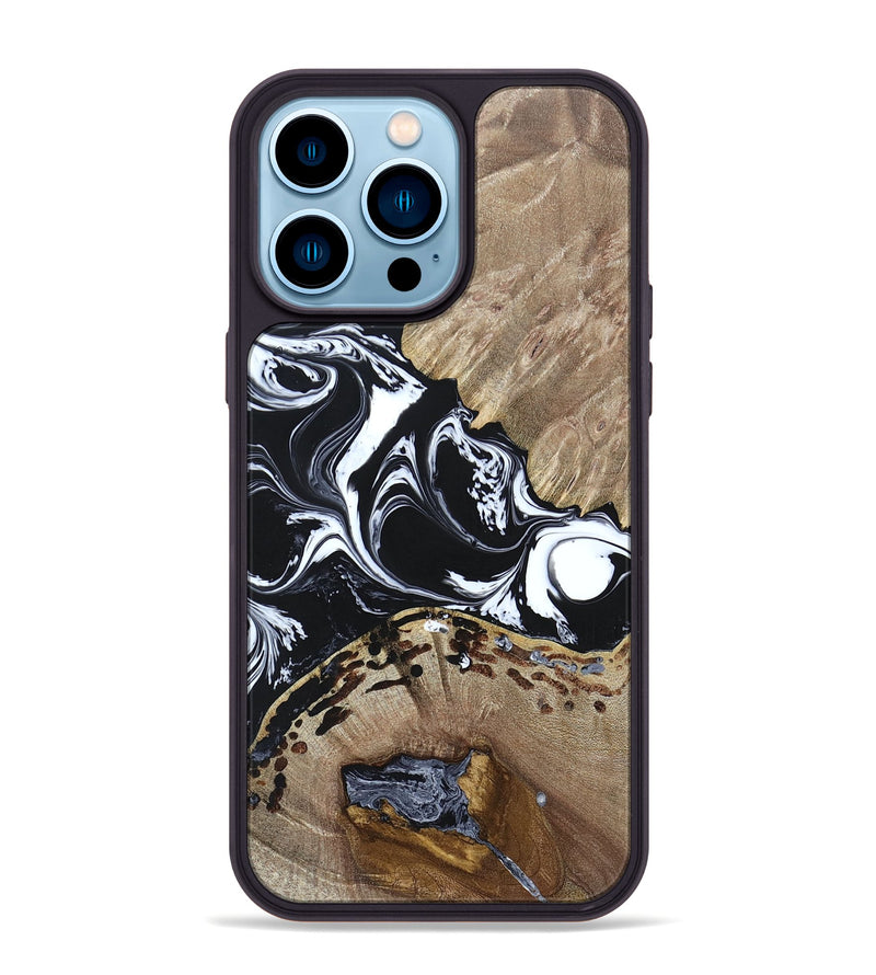 iPhone 14 Pro Max Wood+Resin Phone Case - Trenton (Black & White, 694289)