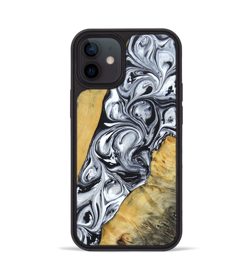iPhone 12 Wood+Resin Phone Case - Mario (Black & White, 694290)
