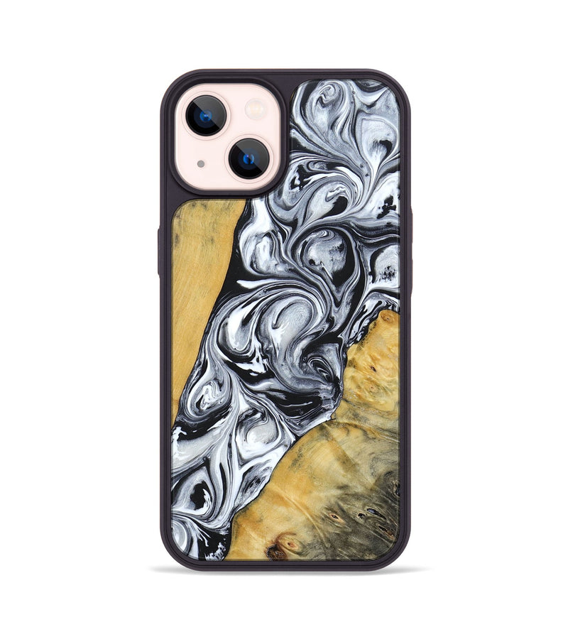 iPhone 14 Wood+Resin Phone Case - Mario (Black & White, 694290)