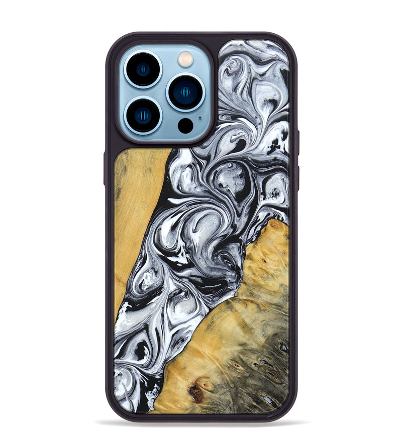 iPhone 14 Pro Max Wood+Resin Phone Case - Mario (Black & White, 694290)