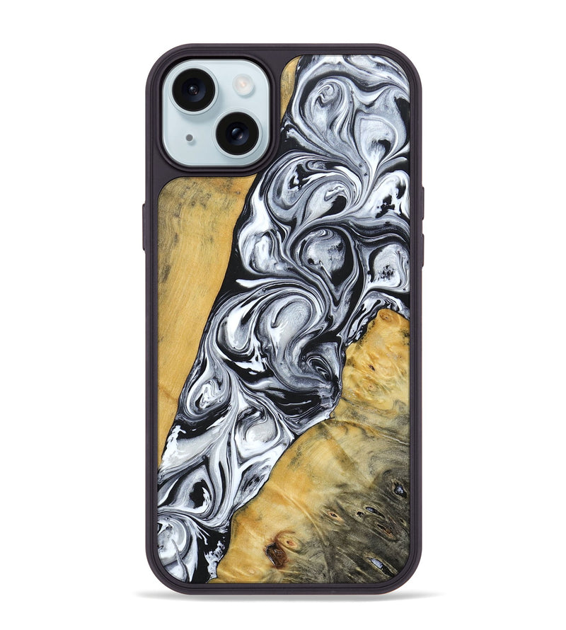 iPhone 15 Plus Wood+Resin Phone Case - Mario (Black & White, 694290)