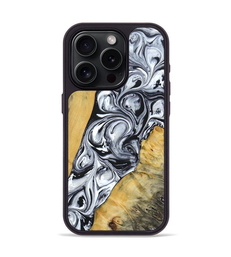 iPhone 15 Pro Wood+Resin Phone Case - Mario (Black & White, 694290)