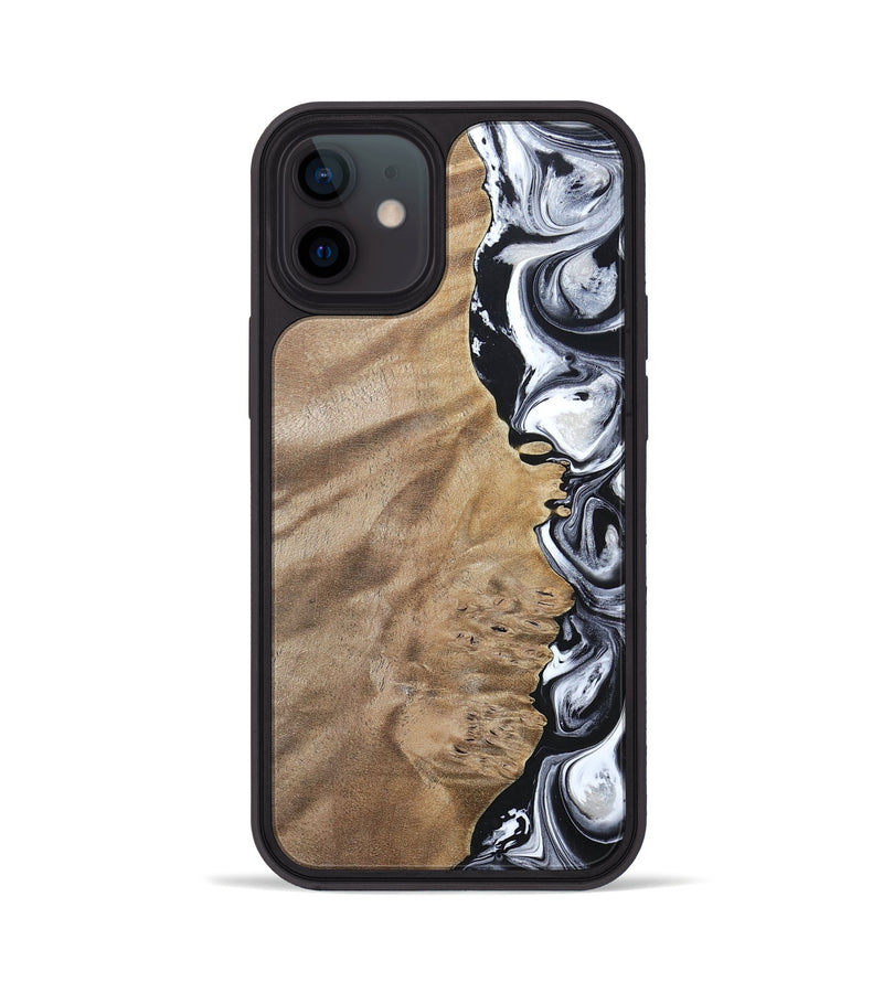 iPhone 12 Wood+Resin Phone Case - Dominic (Black & White, 694298)