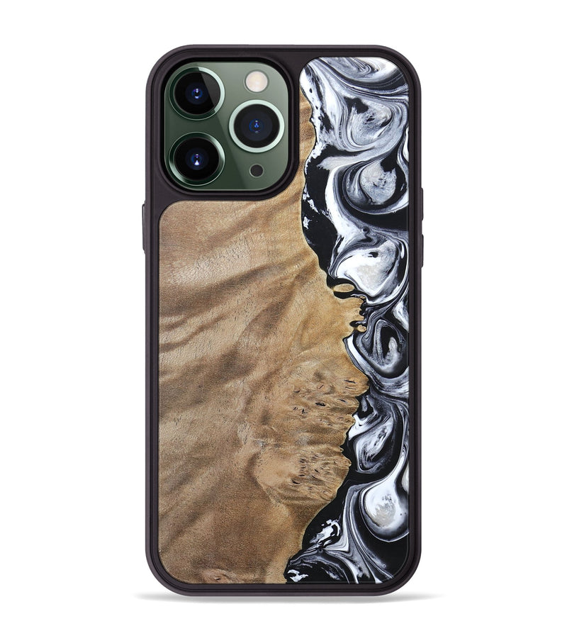 iPhone 13 Pro Max Wood+Resin Phone Case - Dominic (Black & White, 694298)
