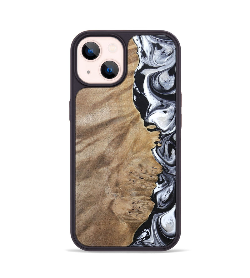 iPhone 14 Wood+Resin Phone Case - Dominic (Black & White, 694298)