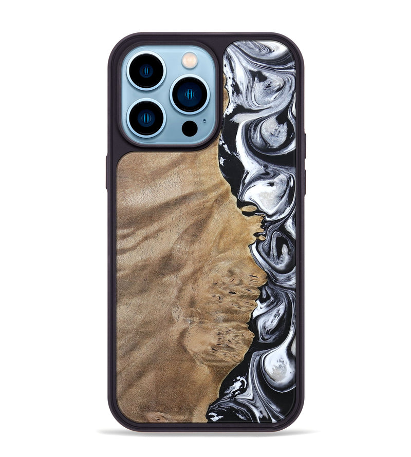 iPhone 14 Pro Max Wood+Resin Phone Case - Dominic (Black & White, 694298)