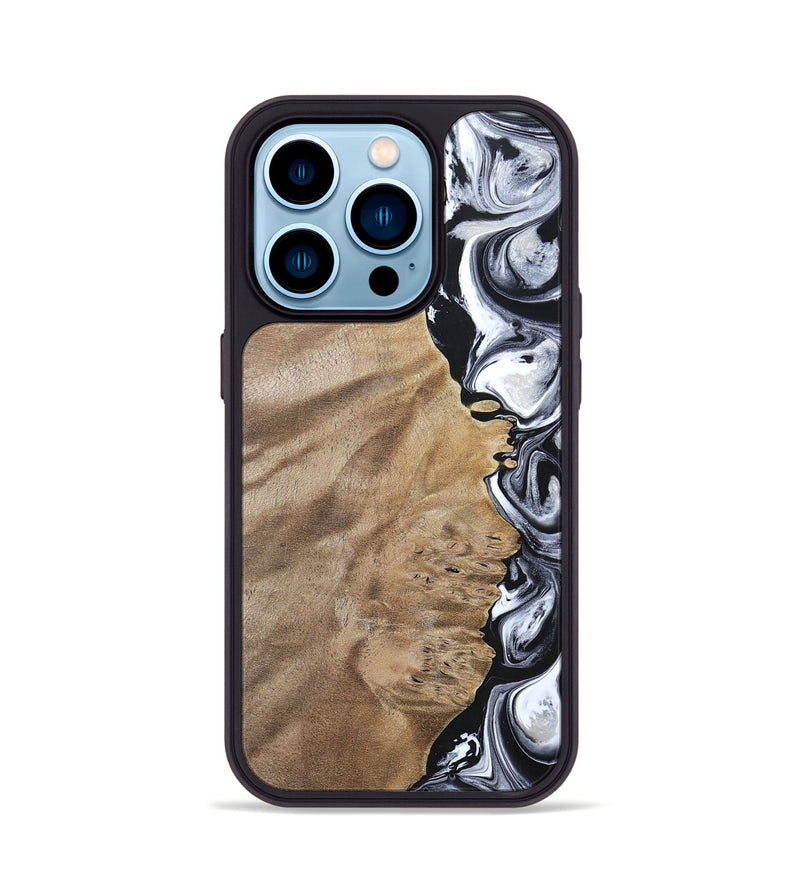 iPhone 14 Pro Wood+Resin Phone Case - Dominic (Black & White, 694298)