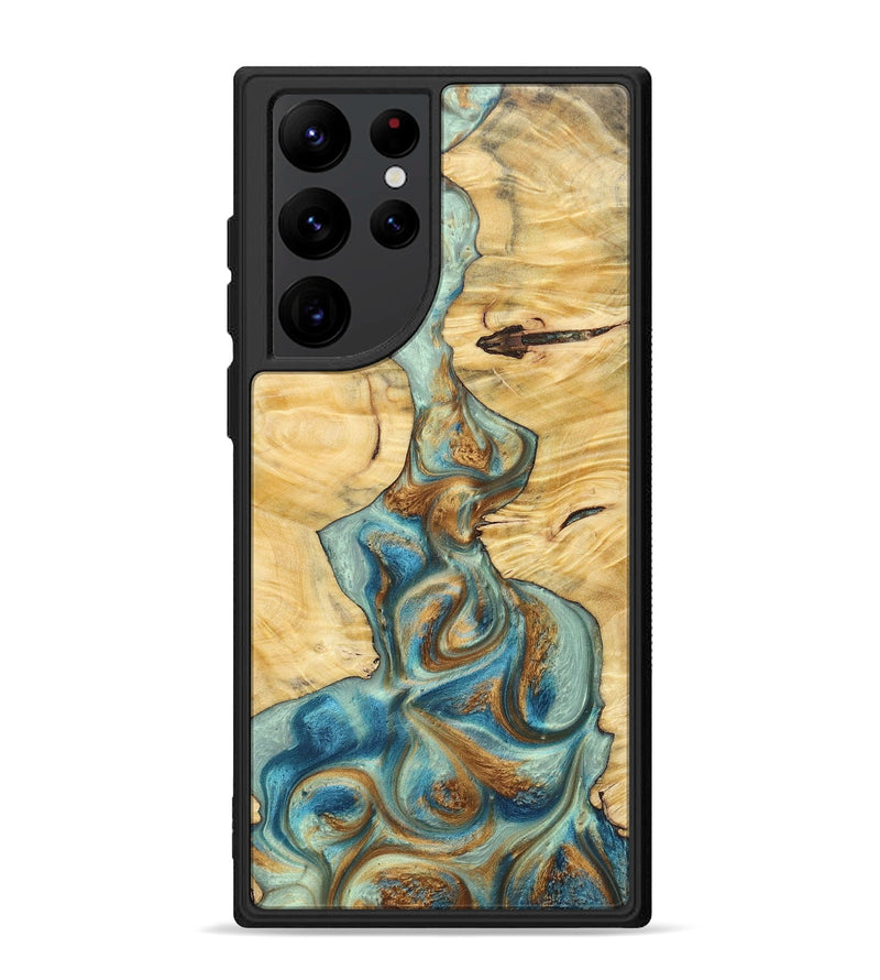 Galaxy S22 Ultra Wood+Resin Phone Case - Celeste (Teal & Gold, 694303)