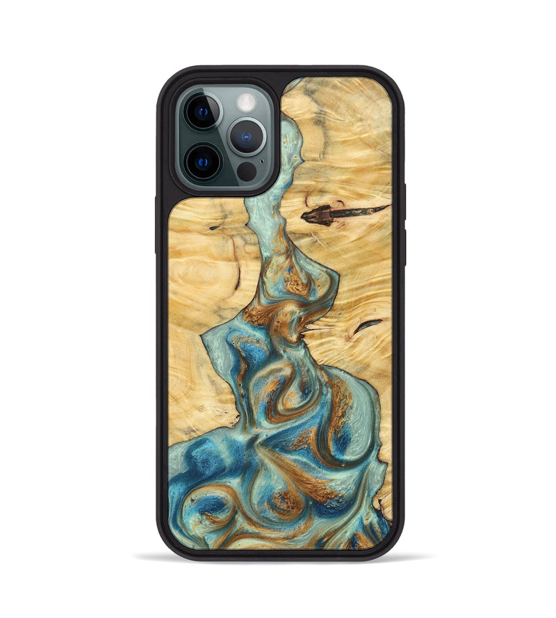 iPhone 12 Pro Wood+Resin Phone Case - Celeste (Teal & Gold, 694303)