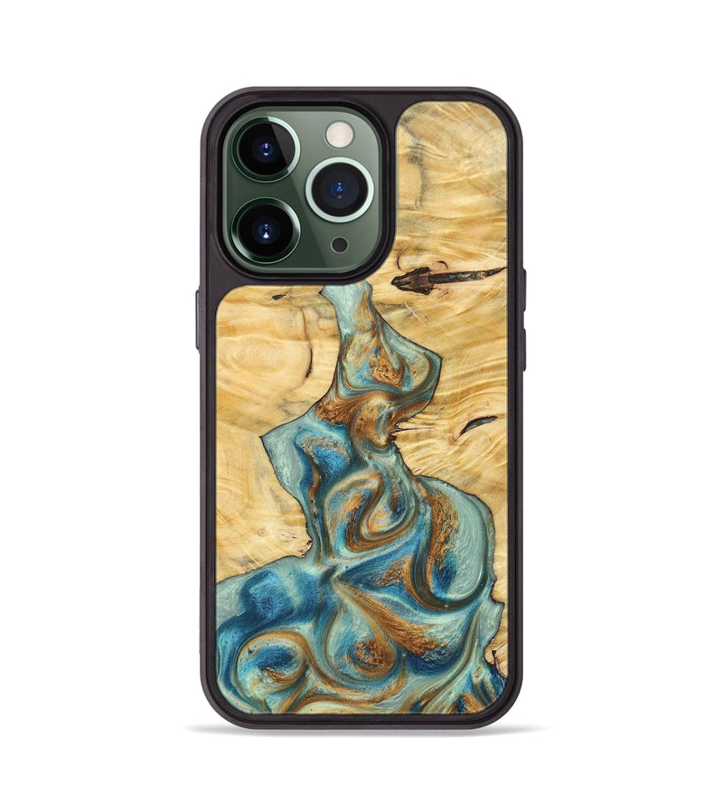 iPhone 13 Pro Wood+Resin Phone Case - Celeste (Teal & Gold, 694303)