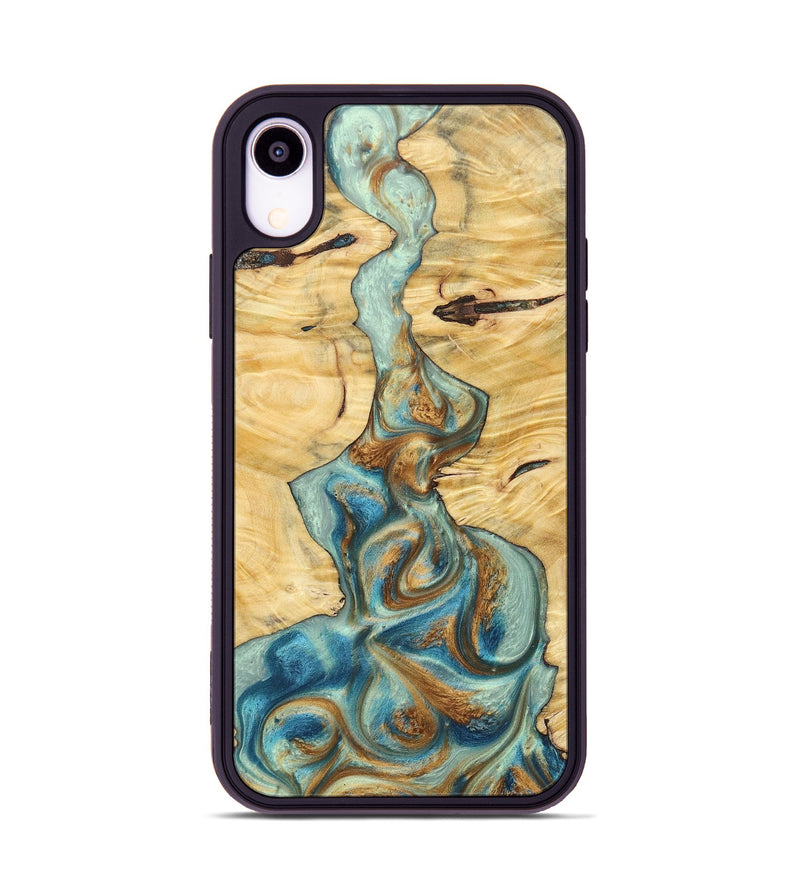iPhone Xr Wood+Resin Phone Case - Celeste (Teal & Gold, 694303)