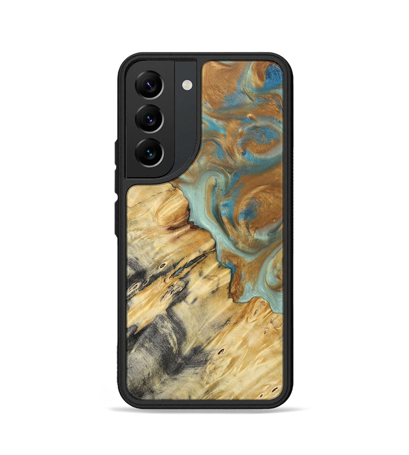 Galaxy S22 Wood+Resin Phone Case - Rylee (Teal & Gold, 694311)