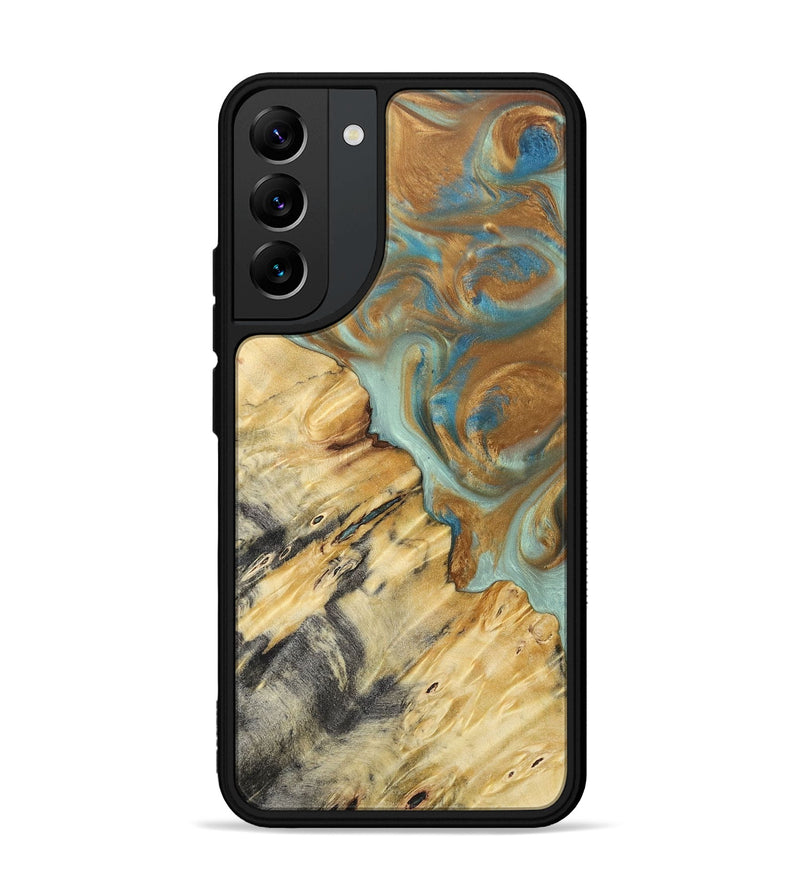 Galaxy S22 Plus Wood+Resin Phone Case - Rylee (Teal & Gold, 694311)