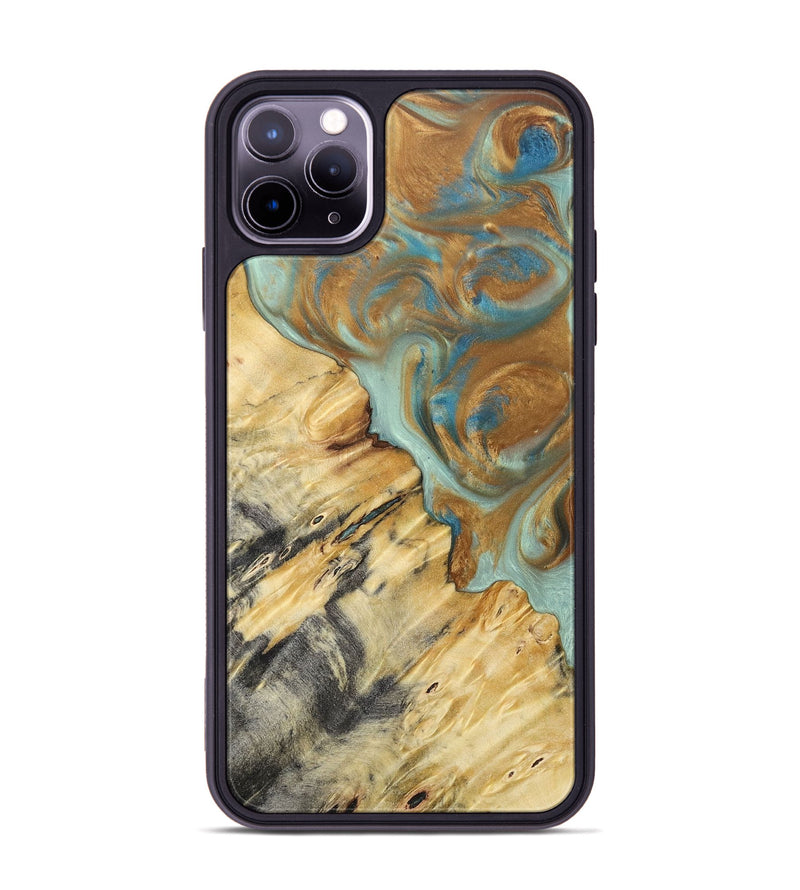 iPhone 11 Pro Max Wood+Resin Phone Case - Rylee (Teal & Gold, 694311)