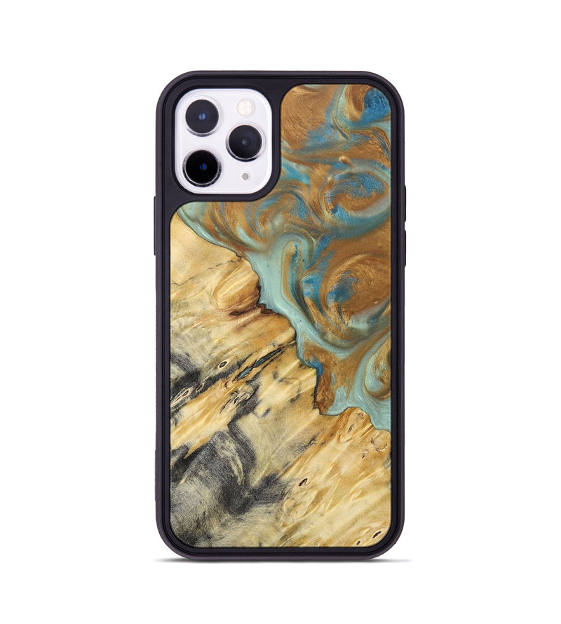 iPhone 11 Pro Wood+Resin Phone Case - Rylee (Teal & Gold, 694311)