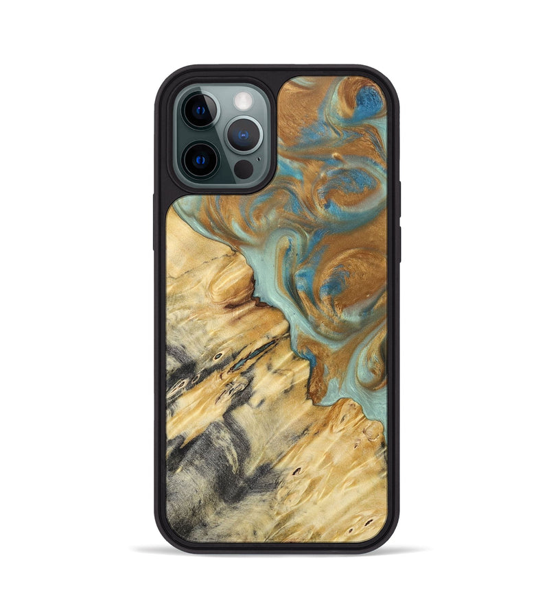 iPhone 12 Pro Wood+Resin Phone Case - Rylee (Teal & Gold, 694311)