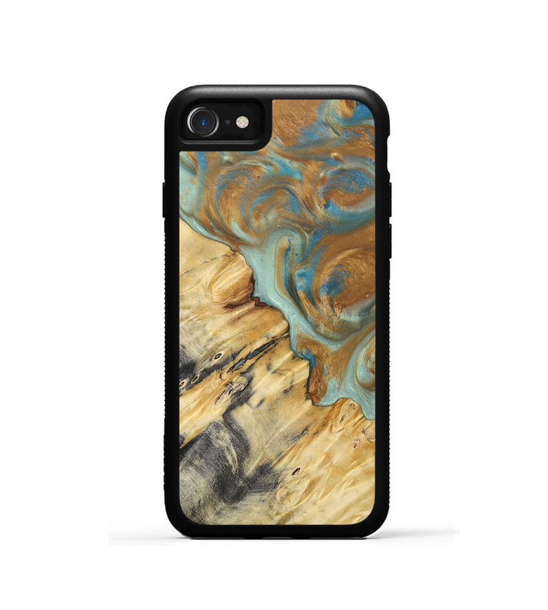 iPhone SE Wood+Resin Phone Case - Rylee (Teal & Gold, 694311)