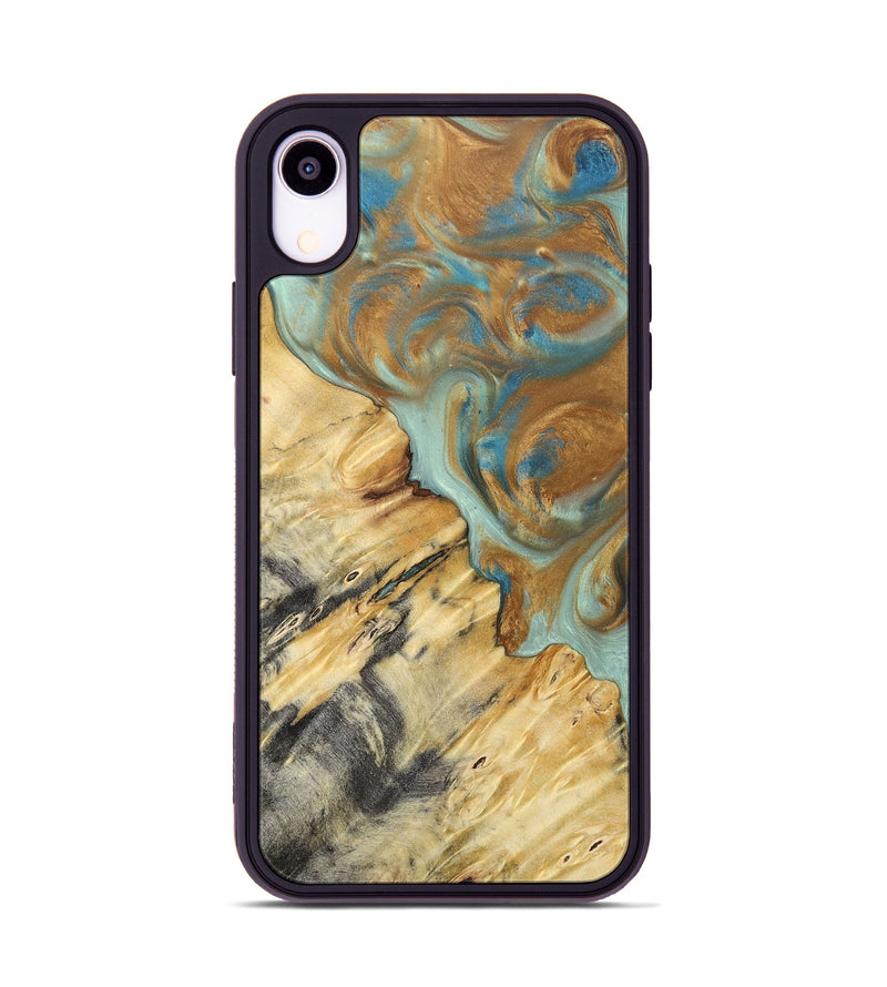 iPhone Xr Wood+Resin Phone Case - Rylee (Teal & Gold, 694311)