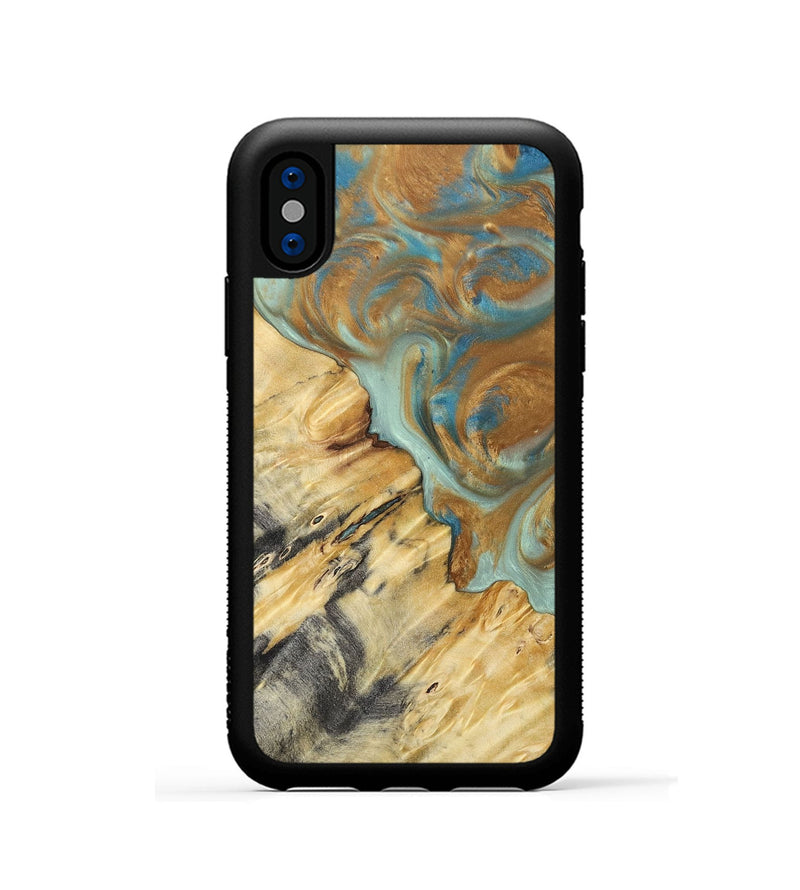 iPhone Xs Wood+Resin Phone Case - Rylee (Teal & Gold, 694311)