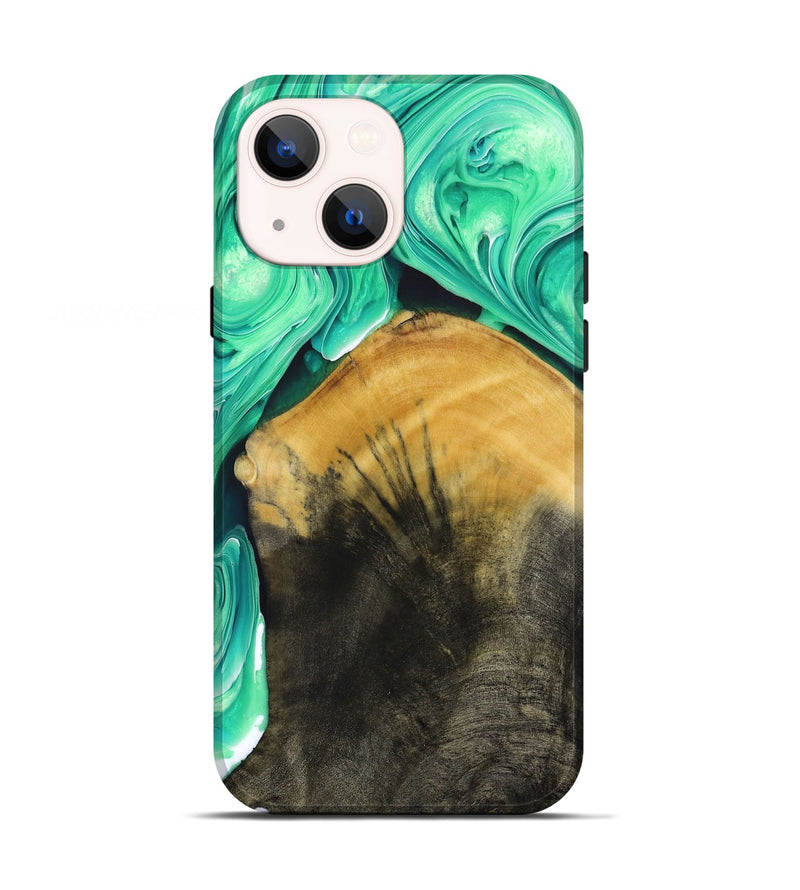 iPhone 13 Wood+Resin Live Edge Phone Case - Alejandra (Green, 694380)