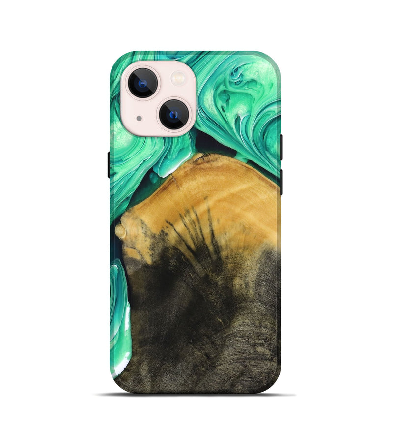iPhone 13 mini Wood+Resin Live Edge Phone Case - Alejandra (Green, 694380)
