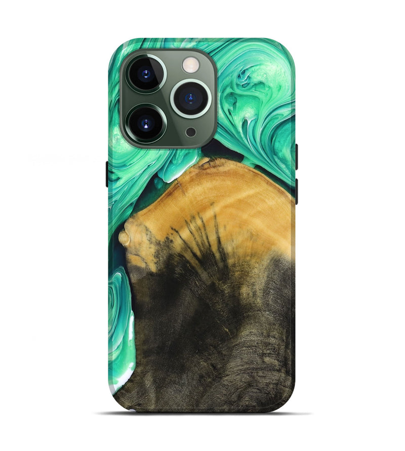 iPhone 13 Pro Wood+Resin Live Edge Phone Case - Alejandra (Green, 694380)