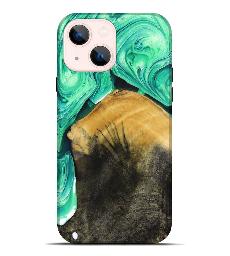 iPhone 14 Plus Wood+Resin Live Edge Phone Case - Alejandra (Green, 694380)