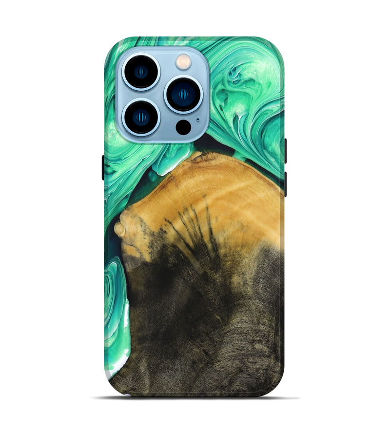 iPhone 14 Pro Wood+Resin Live Edge Phone Case - Alejandra (Green, 694380)