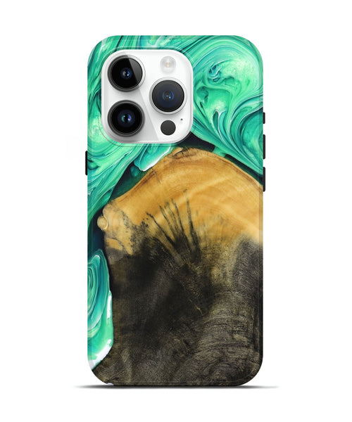 iPhone 15 Pro Wood+Resin Live Edge Phone Case - Alejandra (Green, 694380)