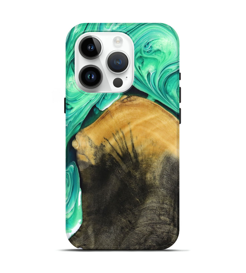 iPhone 15 Pro Wood+Resin Live Edge Phone Case - Alejandra (Green, 694380)
