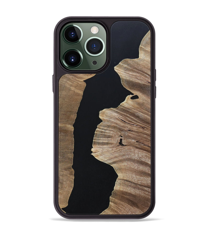 iPhone 13 Pro Max Wood+Resin Phone Case - Megan (Pure Black, 694796)